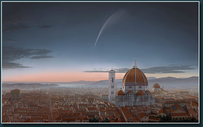 Comet Donati in the evening sky over Florence