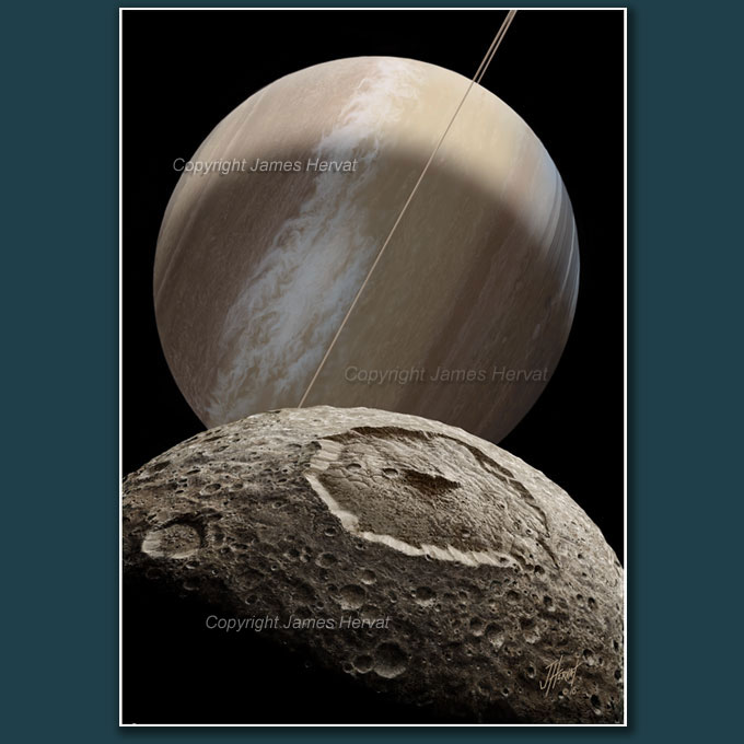 A giant storm erupts on Saturn as seen from Mimas